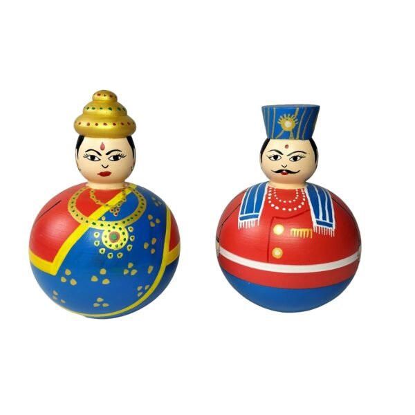 Channapatna Wooden Raja Rani Roly Poly Dolls, Set of 2