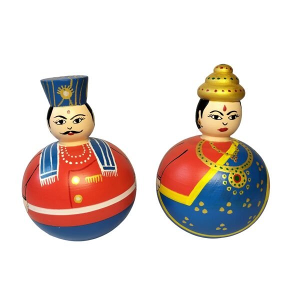 Channapatna Wooden Raja Rani Roly Poly Dolls, Set of 2