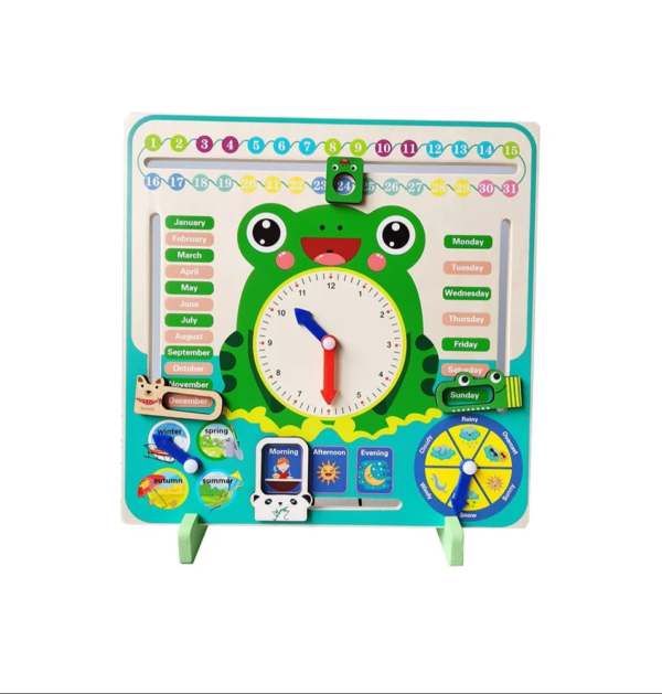 Wooden Frog Calendar & Clock Educational Board