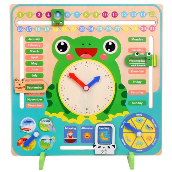 Wooden Frog Calendar & Clock Educational Board