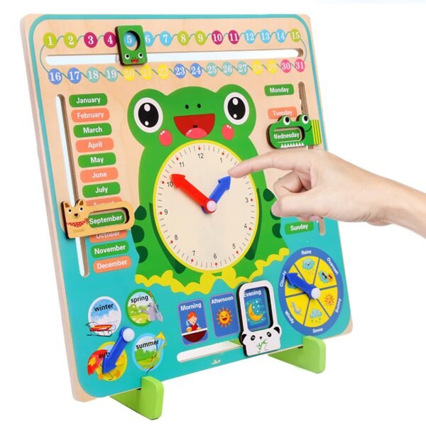 Wooden Frog Calendar & Clock Educational Board