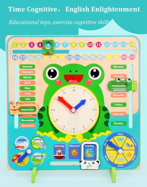 Wooden Frog Calendar & Clock Educational Board